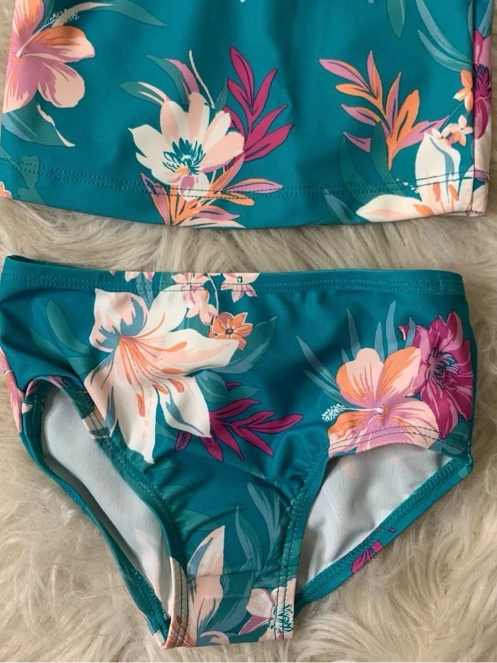 OshKosh B'gosh Teal Floral Tankini Set with Pink & White Accents Size 12M